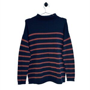 MADEWELL Whitworth‎ Mockneck Striped Sweater - wool blend - XXS - navy, orange